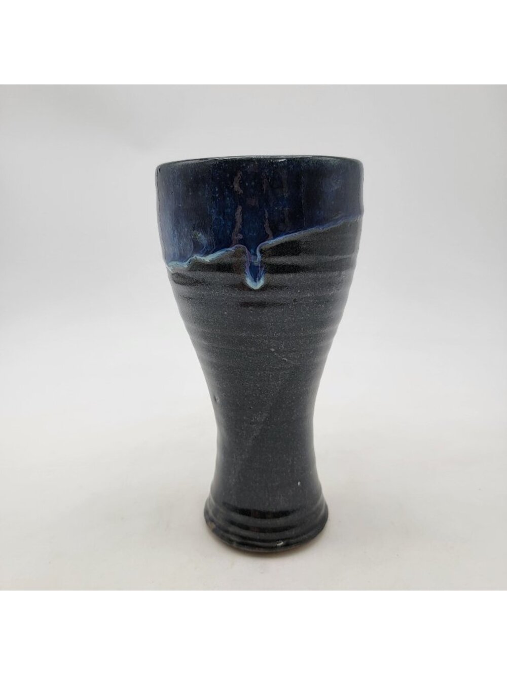 Blue & Black Drip Glaze Art Pottery Vase Or Tall Tumbler Cup